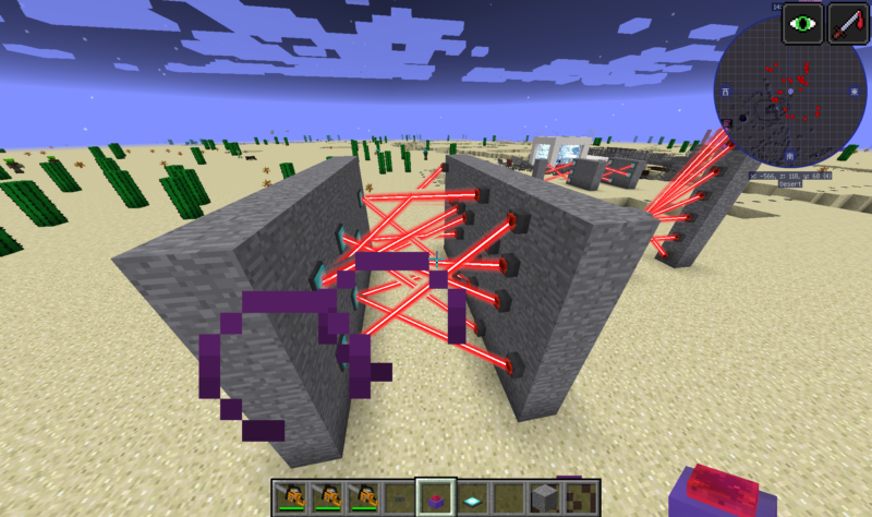 赤外線レーザーMODで複数のレーザーを組み合わせて遊んでいるMinecraftの画面