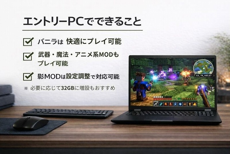 エントリークラスのゲーミングPCでできること｜バニラは快適、軽量MODや影MODも設定次第でプレイ可能