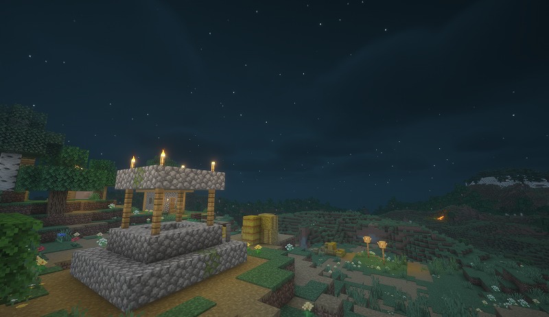 マイクラ影MOD（BSL Shader）の夜のプレイ画面