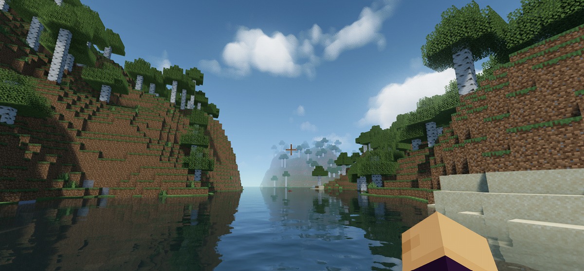 普通のノートPCでMinecraftの影MODを動かしているプレイ画面