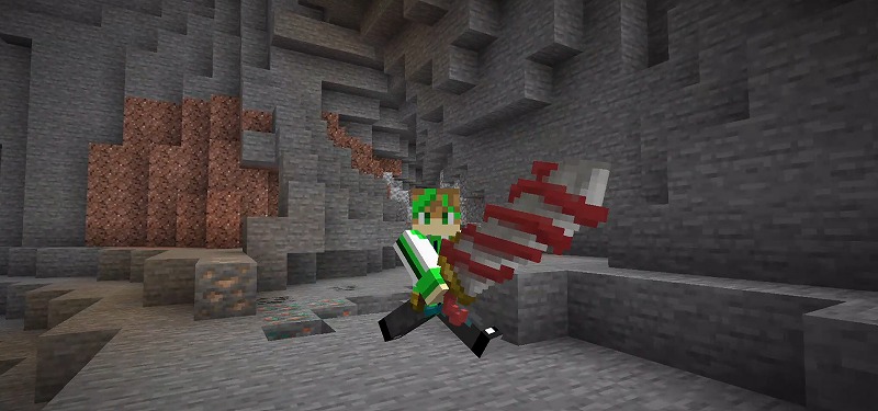 マイクラSimply Swordsの巨大な剣を装備したプレイヤー