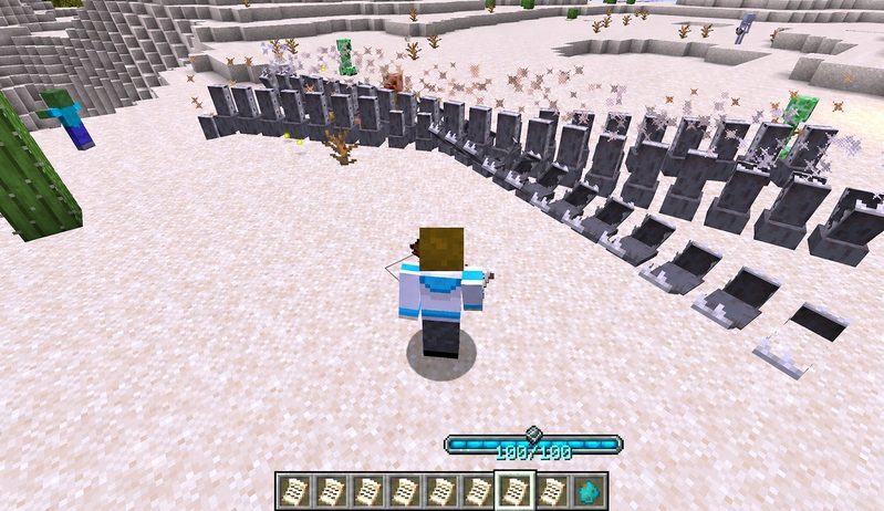 マイクラ魔法MOD「Iron's Spells 'n Spellbooks」のFang Swirlで牙のようなものが渦を描いて広がる様子