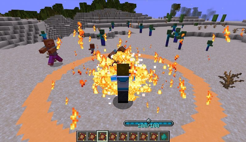 マイクラ魔法MOD「Iron's Spells 'n Spellbooks」のFireballを使っている様子
