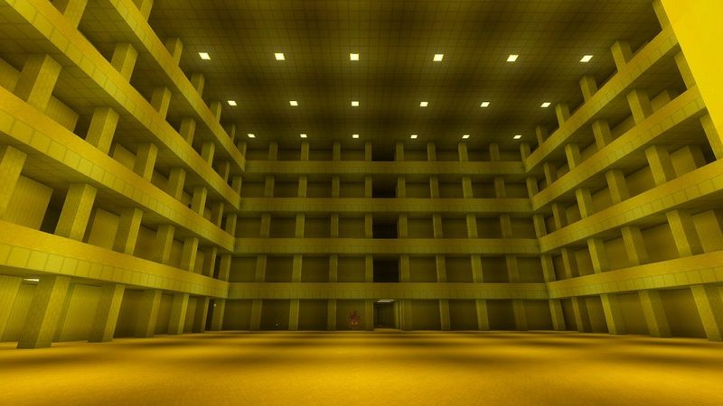 マイクラ統合版BACKROOMS Add-Onの黄色いロビーで見つけた何層にも通路が重なる巨大空間