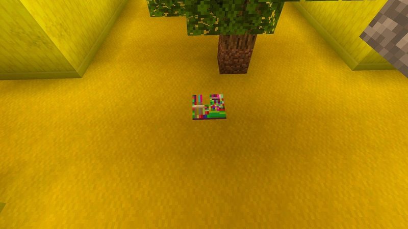 マイクラ統合版BACKROOMS Add-Onの黄色いロビーで見つけた、通常世界への帰還に使えるカラフルな不安定なブロック